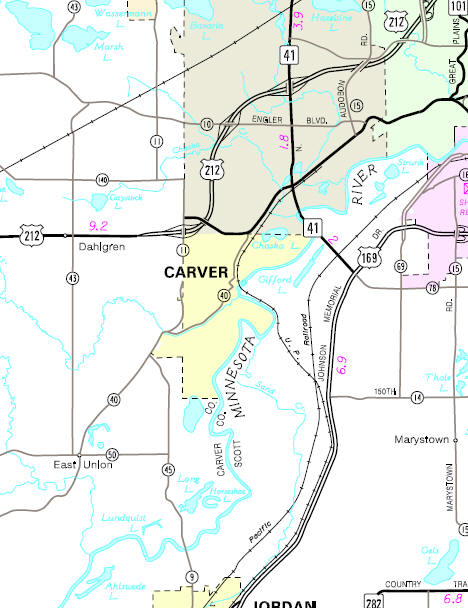 Minnesota State Highway Map of the Carver Minnesota area