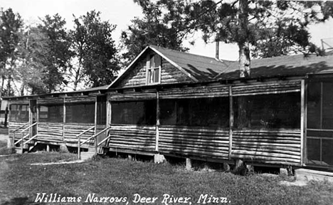 Log building at Williams Narrows, Cut Foot Sioux Lake, near Deer River, 1920