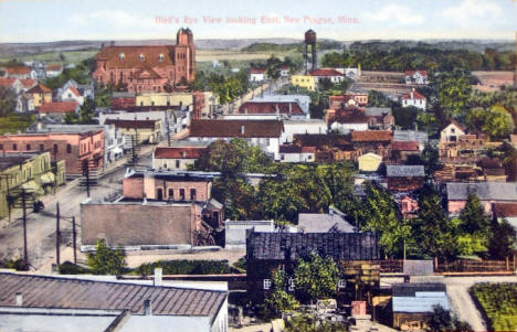 Birds eye view looking east, New Prague Minnesota, 1910's