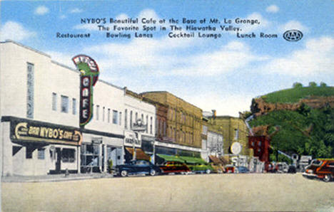 Nybo's Cafe and Downtown Red Wing Minnesota, 1940's