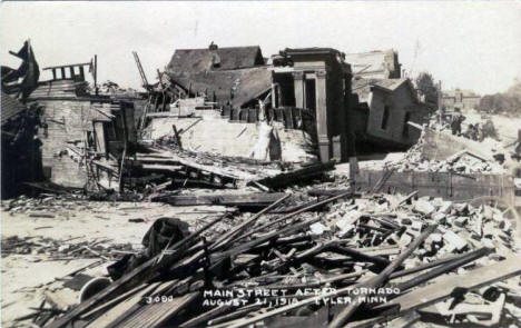 Main Street after the tornado, Tyler Minnesota, August 21st, 1918