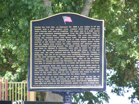 Historial marker, B-47 crash, Comfrey Minnesota, 2014