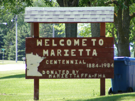 Welcome sign, Marietta Minnesota, 2014