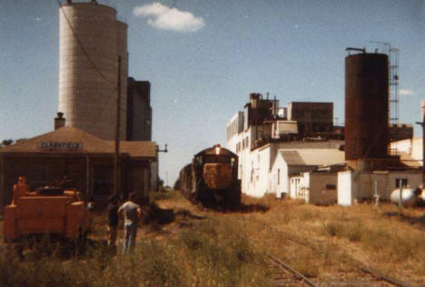 Depot, elevators and train, Clarksfield Minnesota, 2012