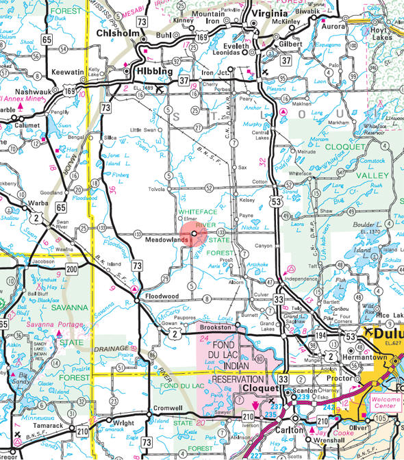 Minnesota State Highway Map of the Meadowlands Minnesota area