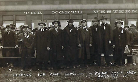 Leaving for Camp Dodge, Tracy Minnesota, 1918