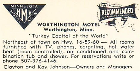 Worthington Motel, Worthington Minnesota, 1964