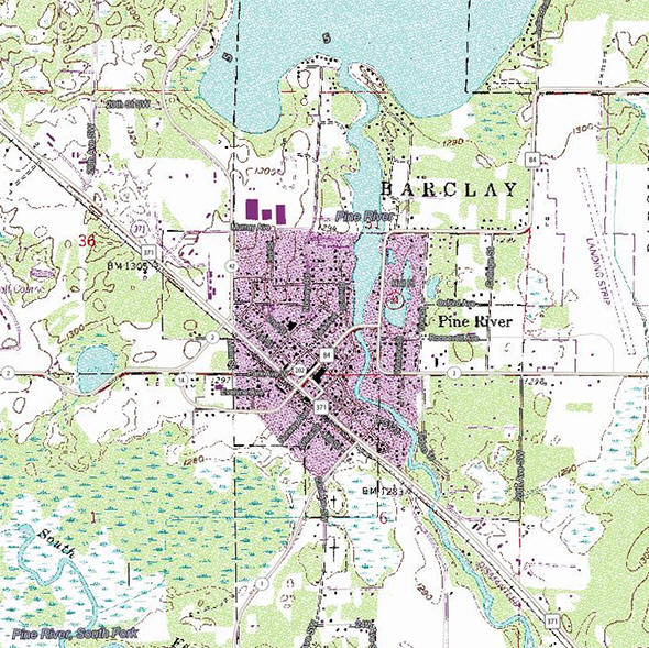 Topographic map of the Pine River Minnesota area