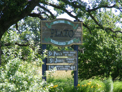 Welcome sign, Plato Minnesota, 2011