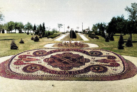 Flower bed honoring the Minnesota State Fire Department Association in Olcott Park, Virginia Minnesota, 1940