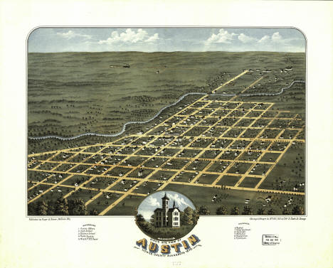 Birds-eye view of Austin, Minnesota, 1870