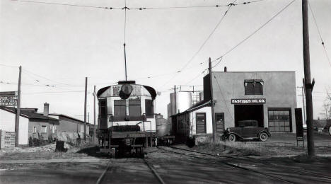 Anoka carhouse area, Anoka, Minnesota, 1937