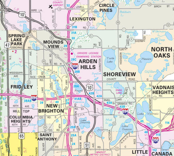 Minnesota State Highway Map of the Arden Hills Minnesota area 