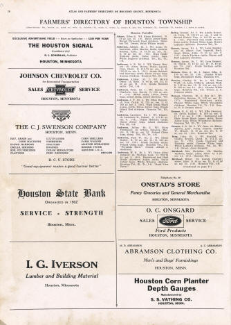 Farmers Directory of Houston Township, Houston County, Minnesota, 1931