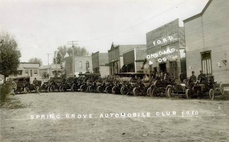 Spring Grove Automobile Club in front of Onsgard Ford, Spring Grove Minnesota, 1910