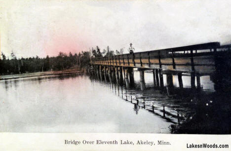Bridge over Eleventh Lake, Akeley Minnesota, 1909