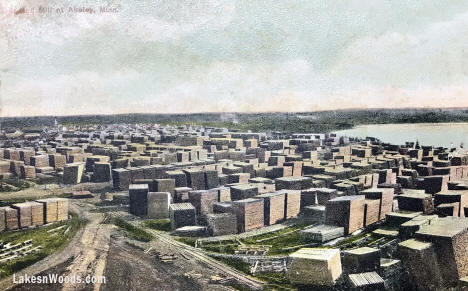 Lumber yard at mill, Akeley Minnesota, 1910s