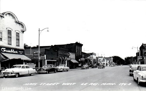 Main Street West, Le Roy Minnesota, 1950s