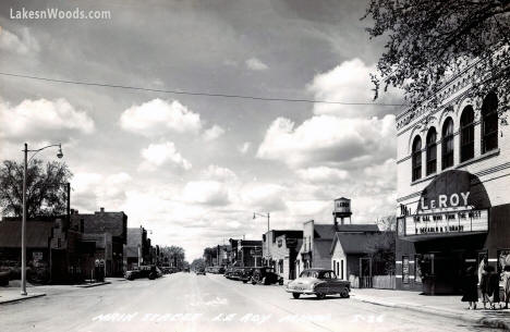 Le Roy Theater and Main Street, Le Roy Minnesota, 1950s