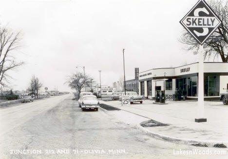 Skelly gas station at the junction of US Highways 212 and 71, Olivia Minnesota, 1950s