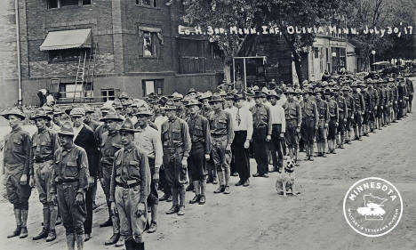 Company H, 3rd Minnesota Infantry outside the Armory, Olivia Minnesota, 1917