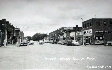 Street scene, Olivia Minnesota, 1950s