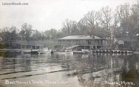 Boat house and dock, Clear Lake, Waseca Minnesota, 1910s
